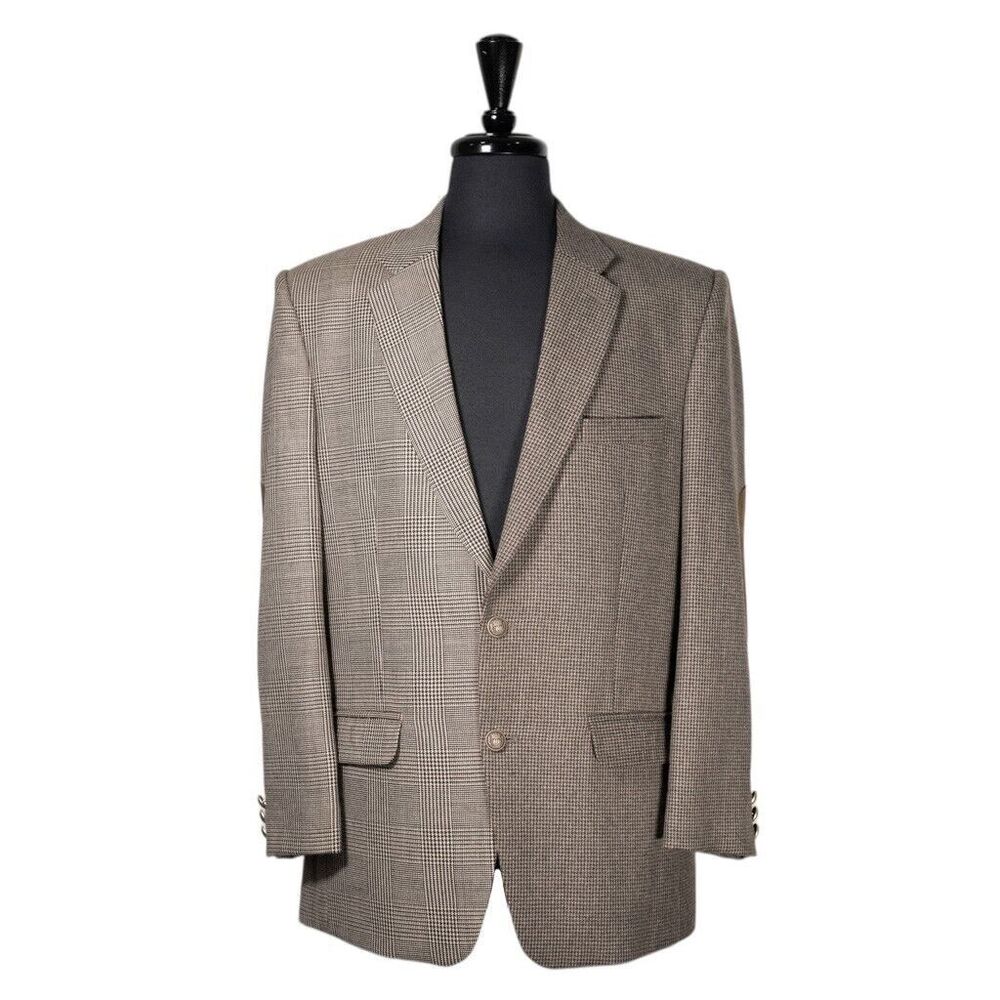 Mens Blazer Brown Beige Plaid Check Wool Wedding Party Jacket Sport Coat 40S